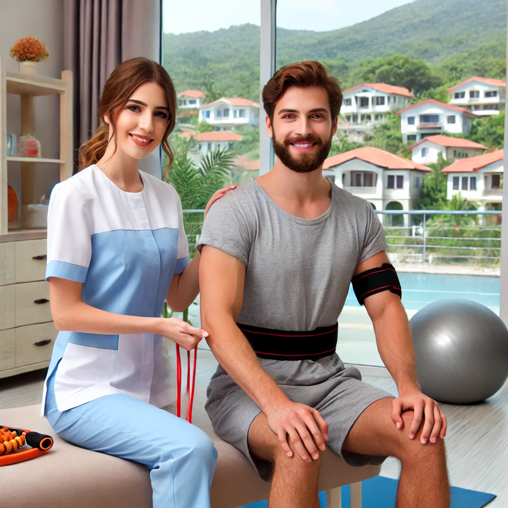 Evde Fizyoterapist Hizmeti Antalya ve Alanya Evde fizyoterapist, Antalya'da bir hasta ile fizyoterapi seansı yapıyor.