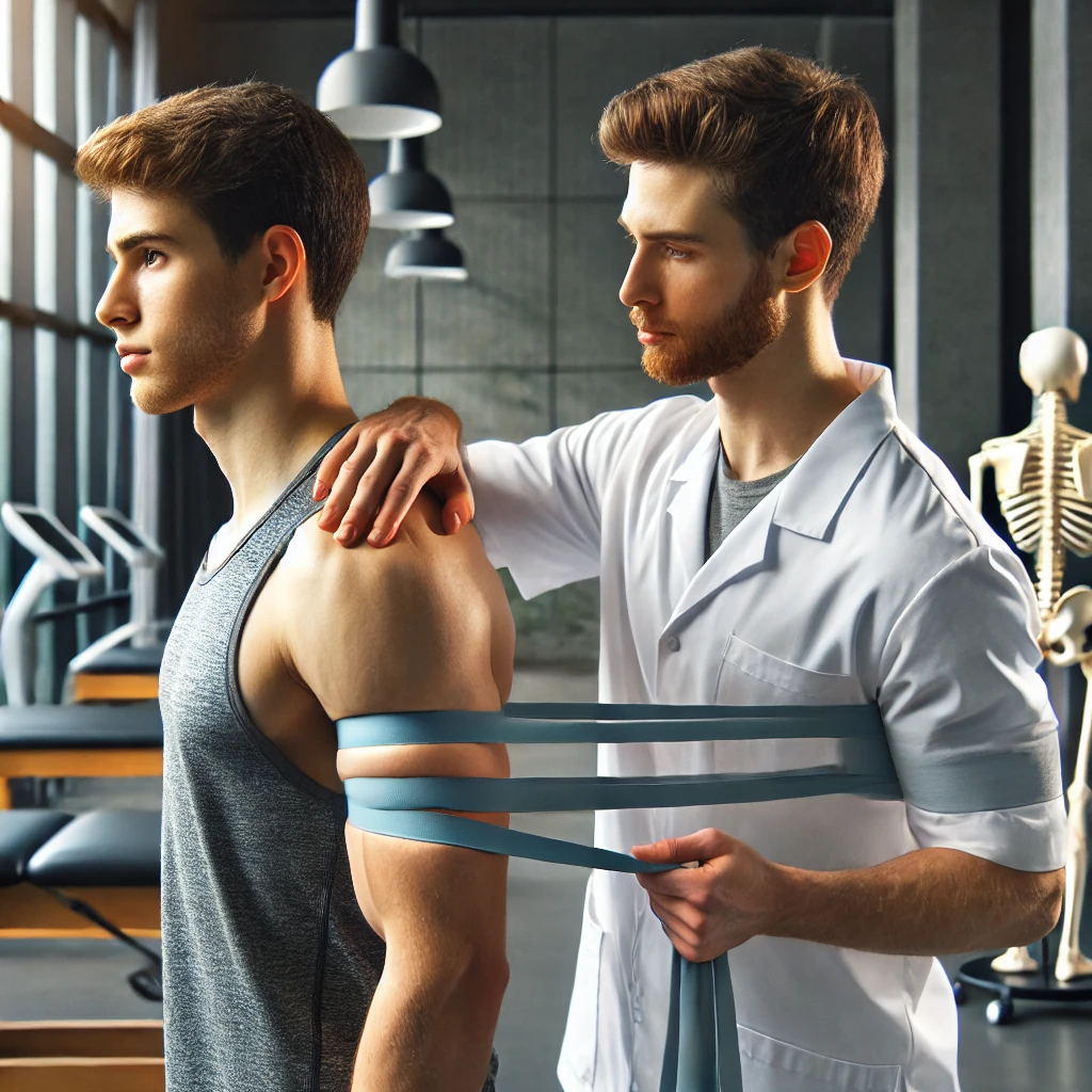 Genç Fizyoterapist ile Omuz Rehabilitasyonu: Akromioklavikular ve Sternoklavikular Eklem Yaralanmaları Akromioklavikular ve sternoklavikular eklem yaralanması sonrası genç fizyoterapist tarafından uygulanan omuz rehabilitasyonu